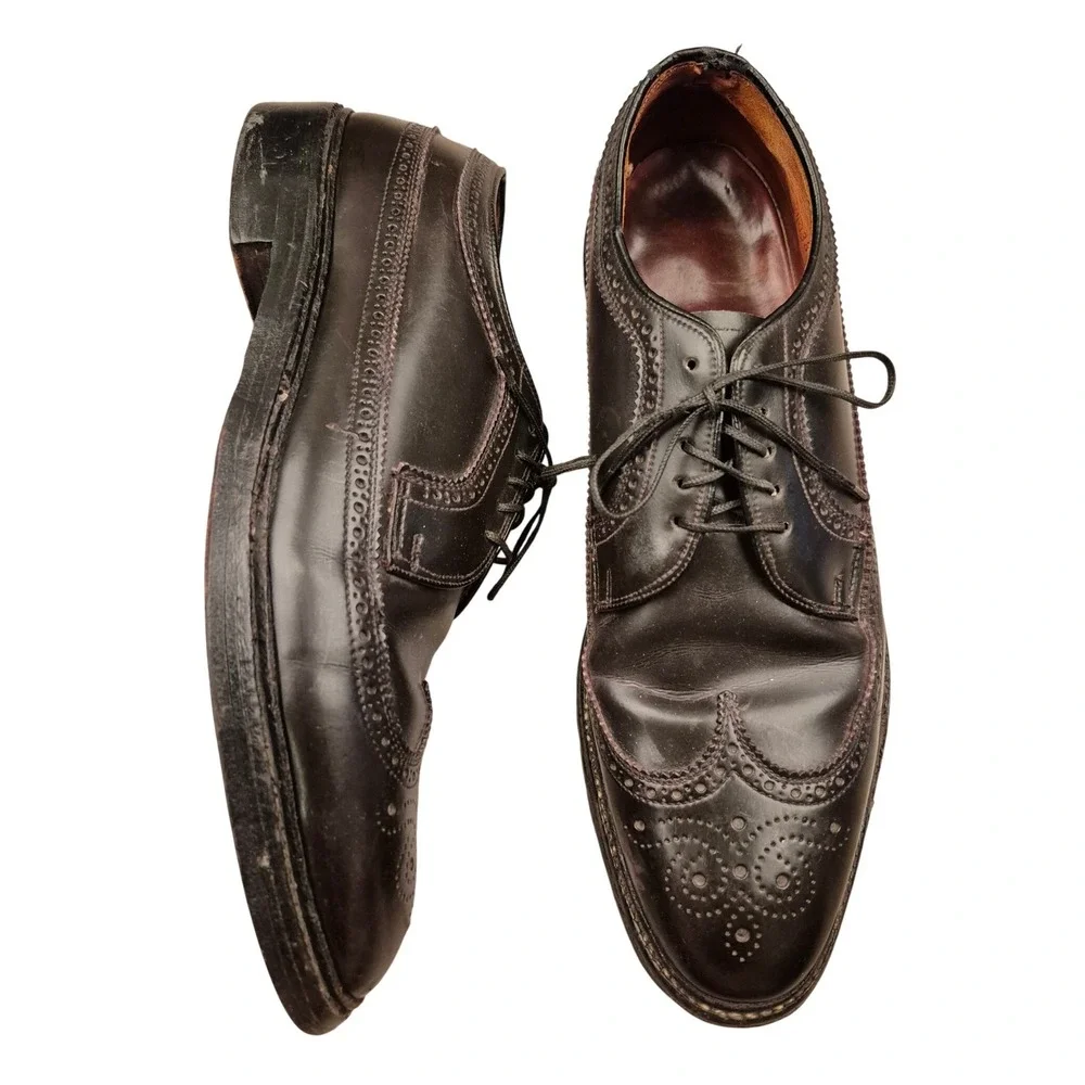 Vintage DuPont Corfam‎ Dark Brown Wingtip Oxford Shell Dress Shoes Mens Sz 11 A